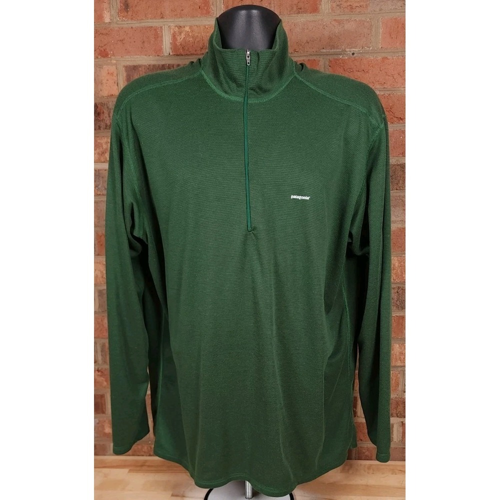 Patagonia Mens Green Capilene Mid Layer 1/4 Zip Pullover Sweatshirt 2XL